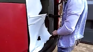 Tony gets in along to van & undresses majk before get him on his knees to drill his bore - bromo