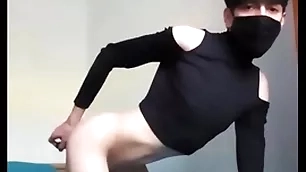 Femboy sticks a vibrator almost his arse