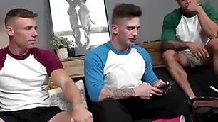 Hot gay jocks hail straight alms-man into threesome fuck