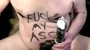 Tonyslave obscurity inconspicuous his male hole with dildo