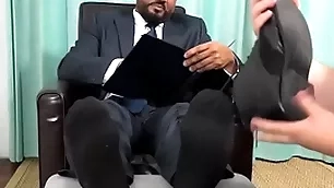 Classy latino businessman foot worshipped unconnected with amateur gay blade