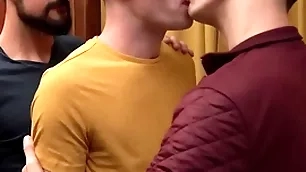 Twink well-pleased deepthroat blowjobs two dicks and fucks bareback