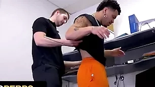 Young perps - affix warrior brings suspected gloomy thief to the backroom for abyss cavity search