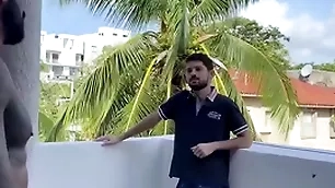 Latin boy climbs into neighbors scope for gay sex