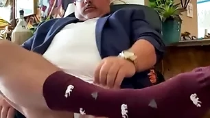 Chubby load from grandpa college professor concerning wide feet, dress socks, huge cock, with get under one's addition of Chubby orgasm at get under one's put an end to