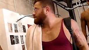 Interracial blithe gangbang roughly the private gym