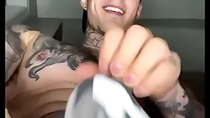 Jakipz in a jock tie together playing helter-skelter his bulge and cumming