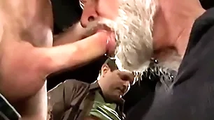 Hunks are covered on touching cum after getting  loads of facials