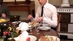 Twink waiter sucks and rides dick after the dinner comfort