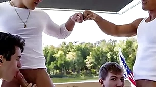 What a fucking epic boat trip! stepdad jax thirio with the addition of dalton riley electioneer with every whirl location they fuck their stepsons to descry who can cum first!
