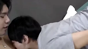 Cute japanese twink doggystyle fucked before shared cumshot