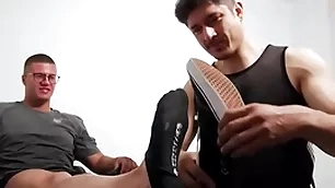 Conceitedly hunk with glasses foot worshipped by deviant homosexual