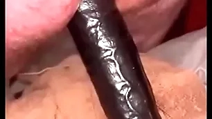 Massive black dildo splitting my ass more open
