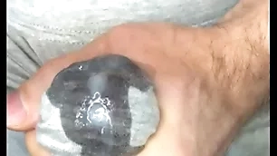 Cum in leggings! i masturbate my unearth increased by sperm seeps thumb gray leggings! close-up