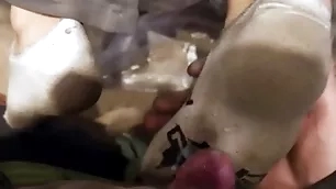 Team a few young guys dirty socks footjob