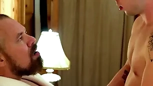 Gaycest - cute hairless boy barebacked by hung sexy grampa-like dude