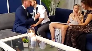 Bisexual babes licked increased by fucked in orgy on touching bisex guys