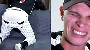 Straight u.s. marine spanked in a baseball uniform